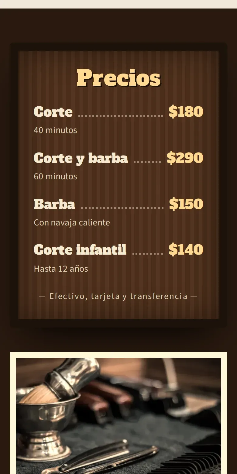 Vista de la página de Barbería Los Compadres en celular