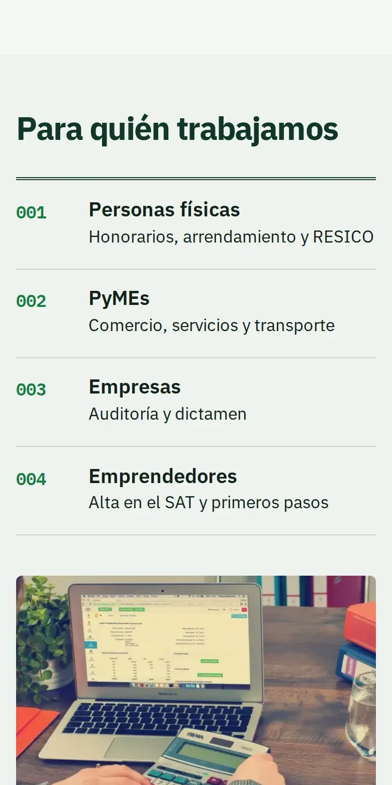 Vista de la página de Herrera & Asociados Contadores en celular