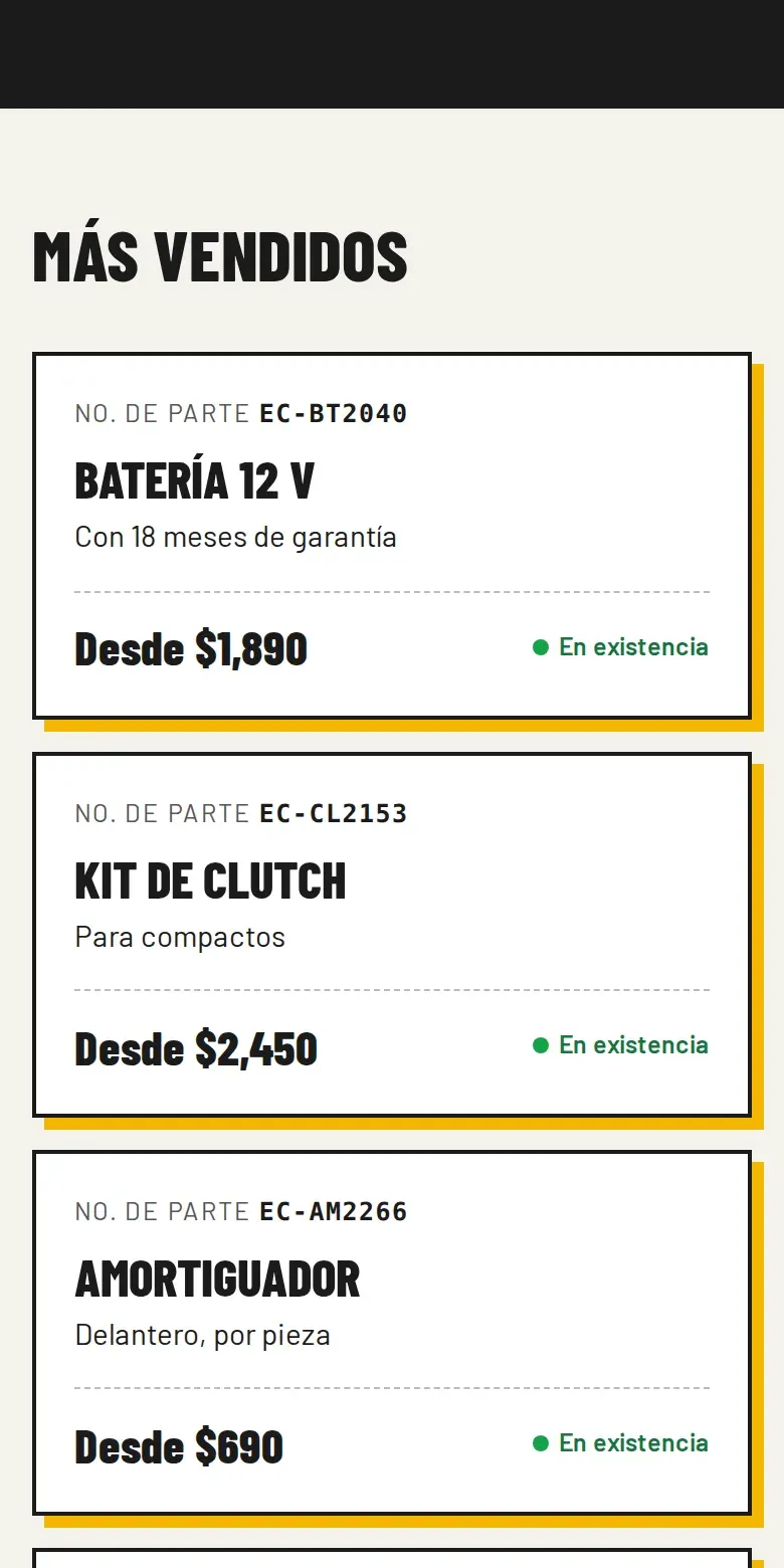 Vista de la página de Refacciones El Cardán en celular