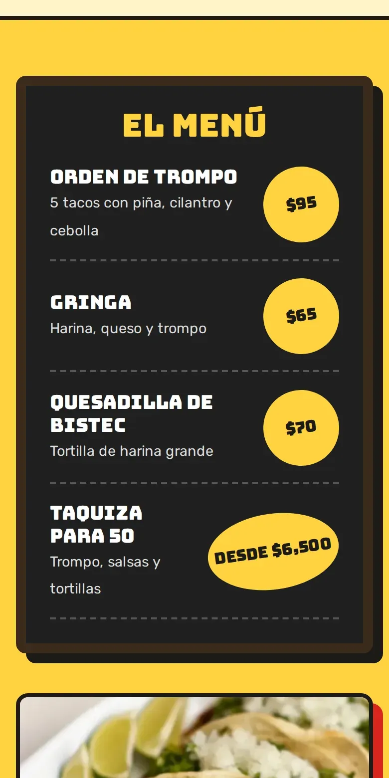 Vista de la página de Tacos El Güero Ruedas en celular