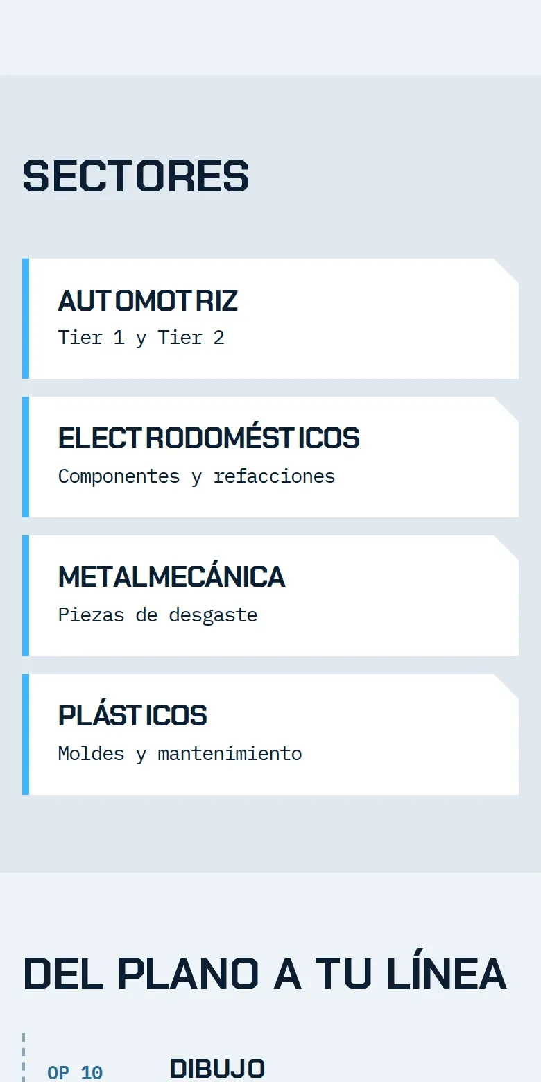 Vista de la página de Maquinados Precisión del Norte en celular