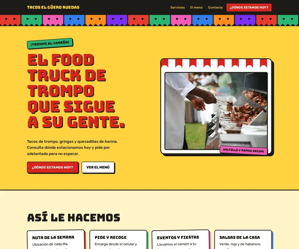 Vista de la página de Tacos El Güero Ruedas en computadora