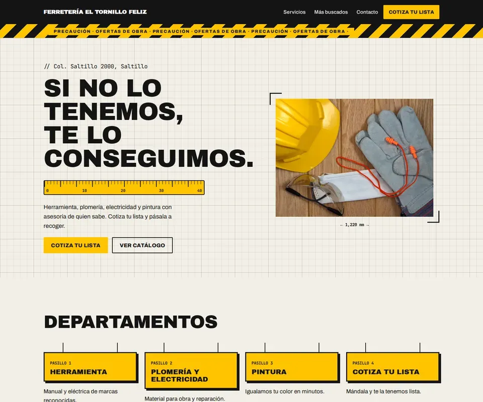 Vista de la página de Ferretería El Tornillo Feliz en computadora