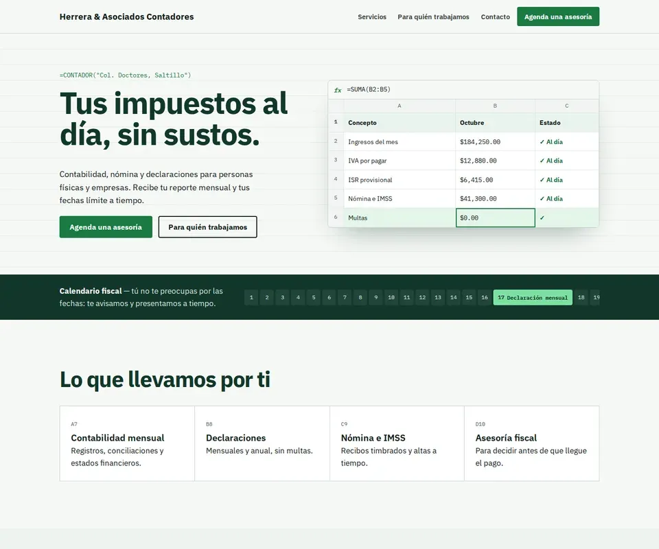 Vista de la página de Herrera & Asociados Contadores en computadora