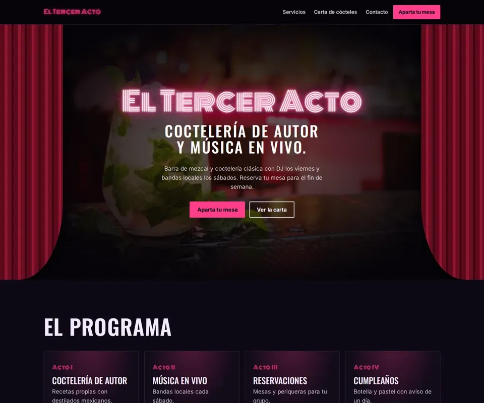 Vista de la página de El Tercer Acto en computadora