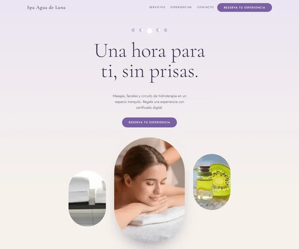 Vista de la página de Spa Agua de Luna en computadora