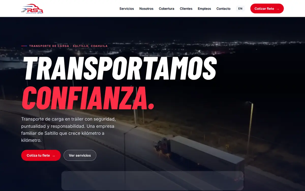 Página de inicio del sitio de TRS Logistics